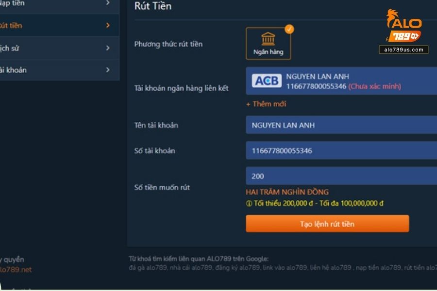 Sân chơi cung cấp nhiều cách thức rút tiền